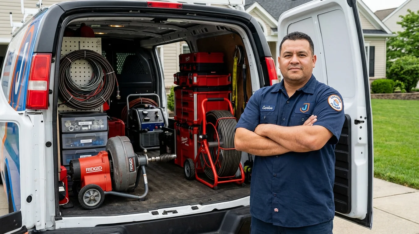 Professional drain cleaning equipment and Johns Plumbing LLC plumber in Columbus