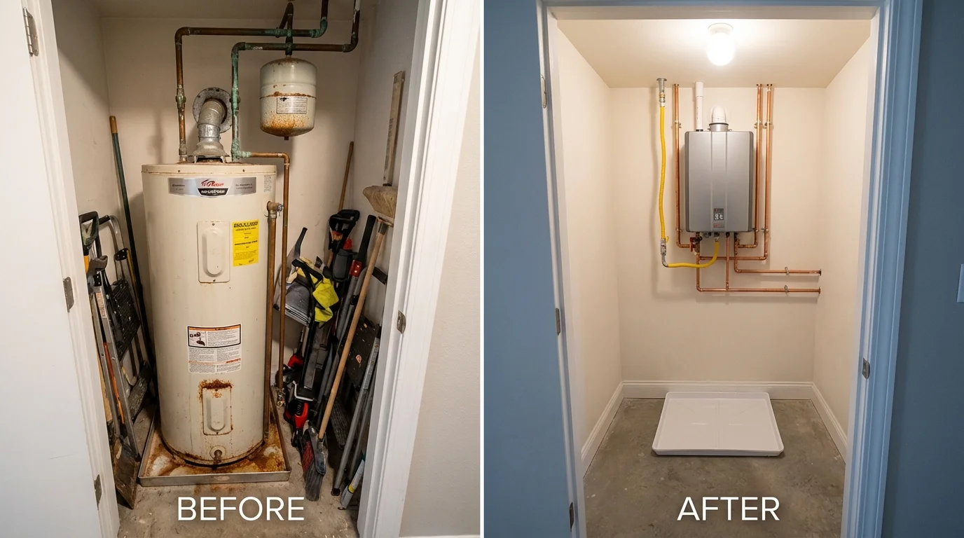Tank water heater versus wall-mounted tankless unit comparison for Columbus, NC homeowners